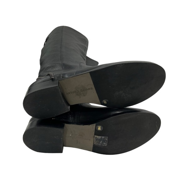 Arturo Chiang Falicity Black Leather Knee High Zip Riding Boots Size 7.5M - Picture 6 of 8